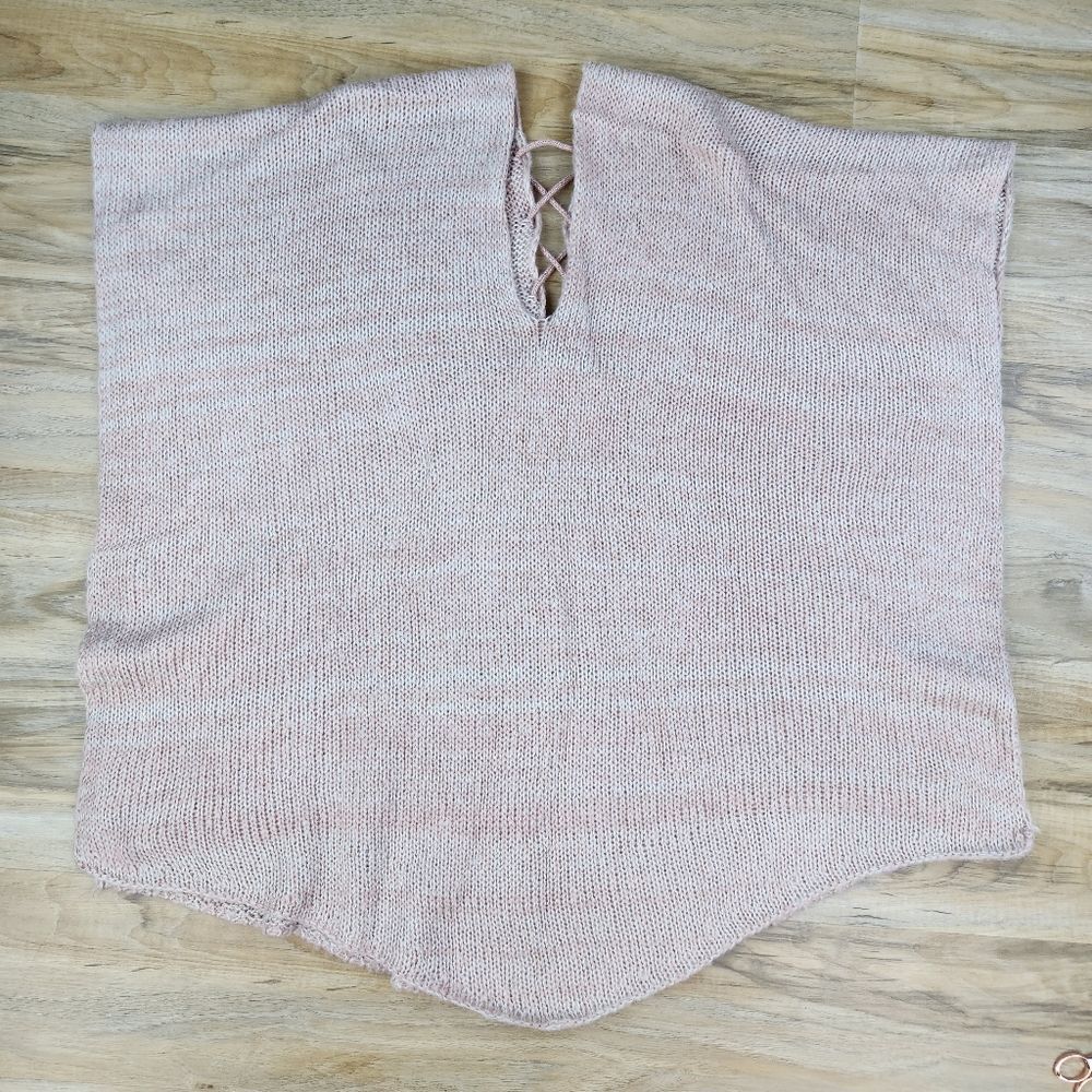 🐞Mauve & White Variegated Soft Knit Poncho Sweater One Size - Picture 7 of 10